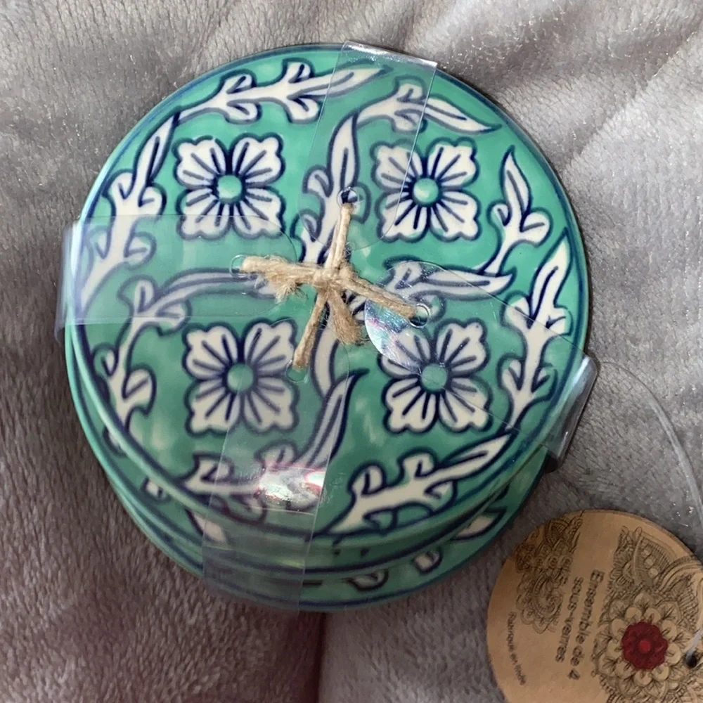 Made in India Drink Coasters‎ Set (4) NEW Bohemian Boho